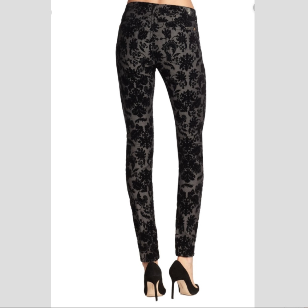 7 For All Mankind Floral Velour Skinny Jean 26 - Picture 2 of 5